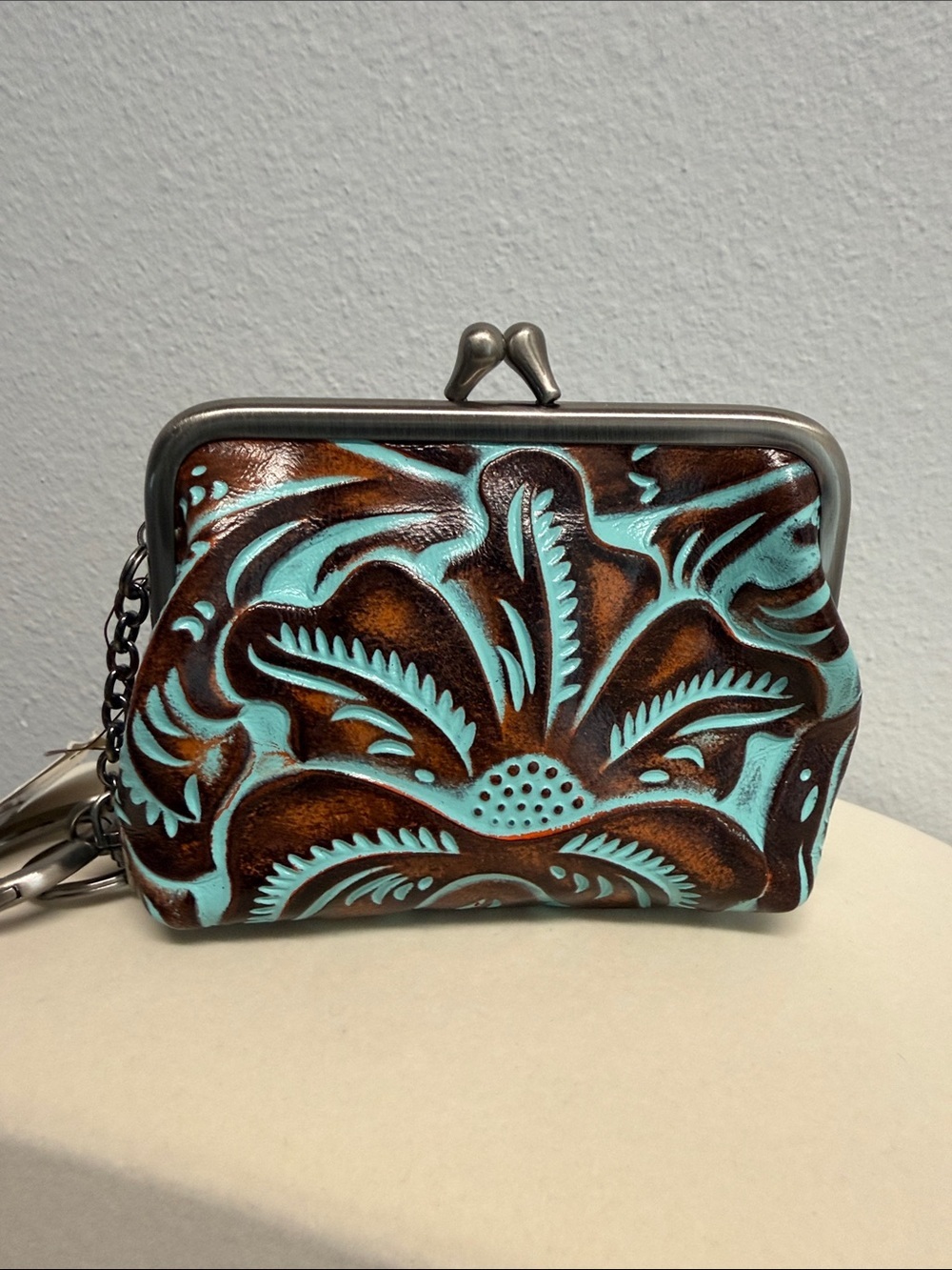 Patricia Nash | Western Cowgirl Chic Turquoise Tooled Leather Kiss-Lock Wallet